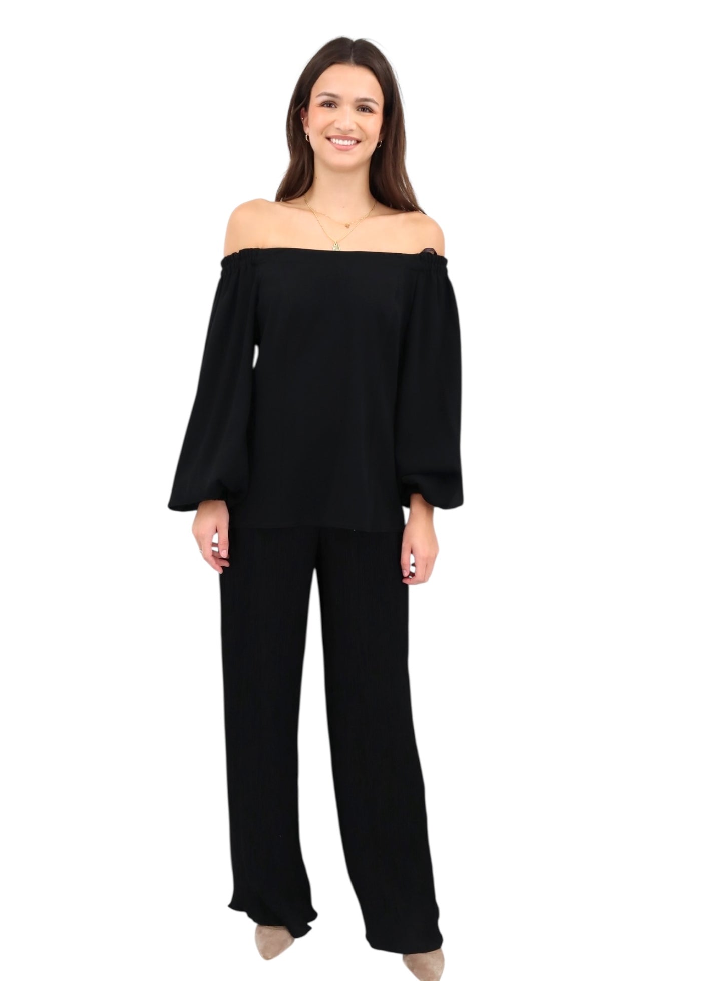 Plisse Elastic Pant in Black