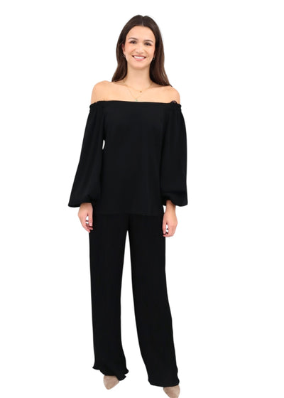 Plisse Elastic Pant in Black