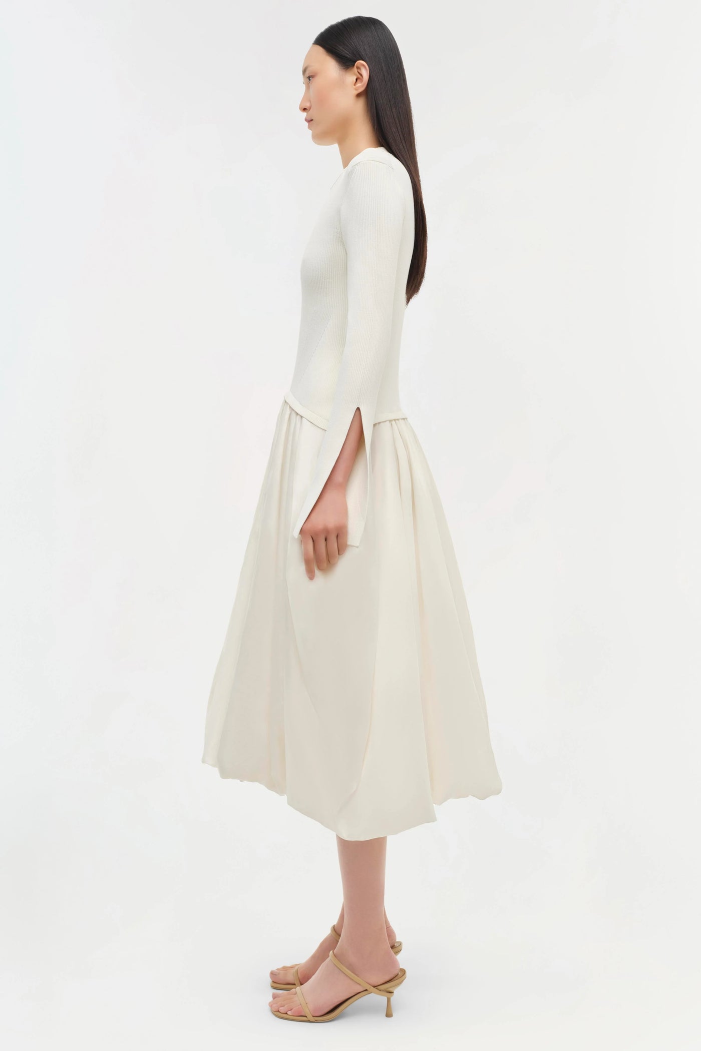 Kenlie Taffeta Knit Midi Dress in Ivory