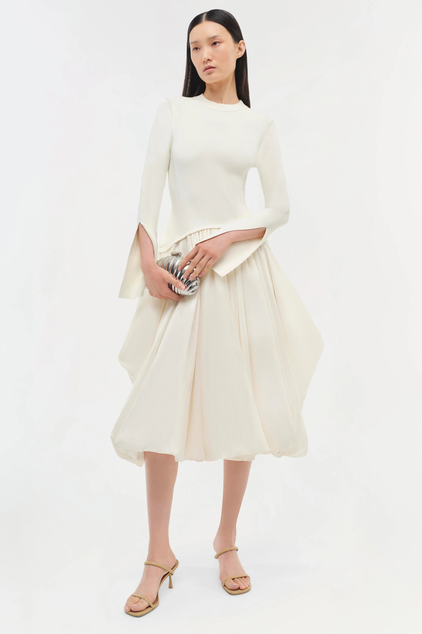 Kenlie Taffeta Knit Midi Dress in Ivory