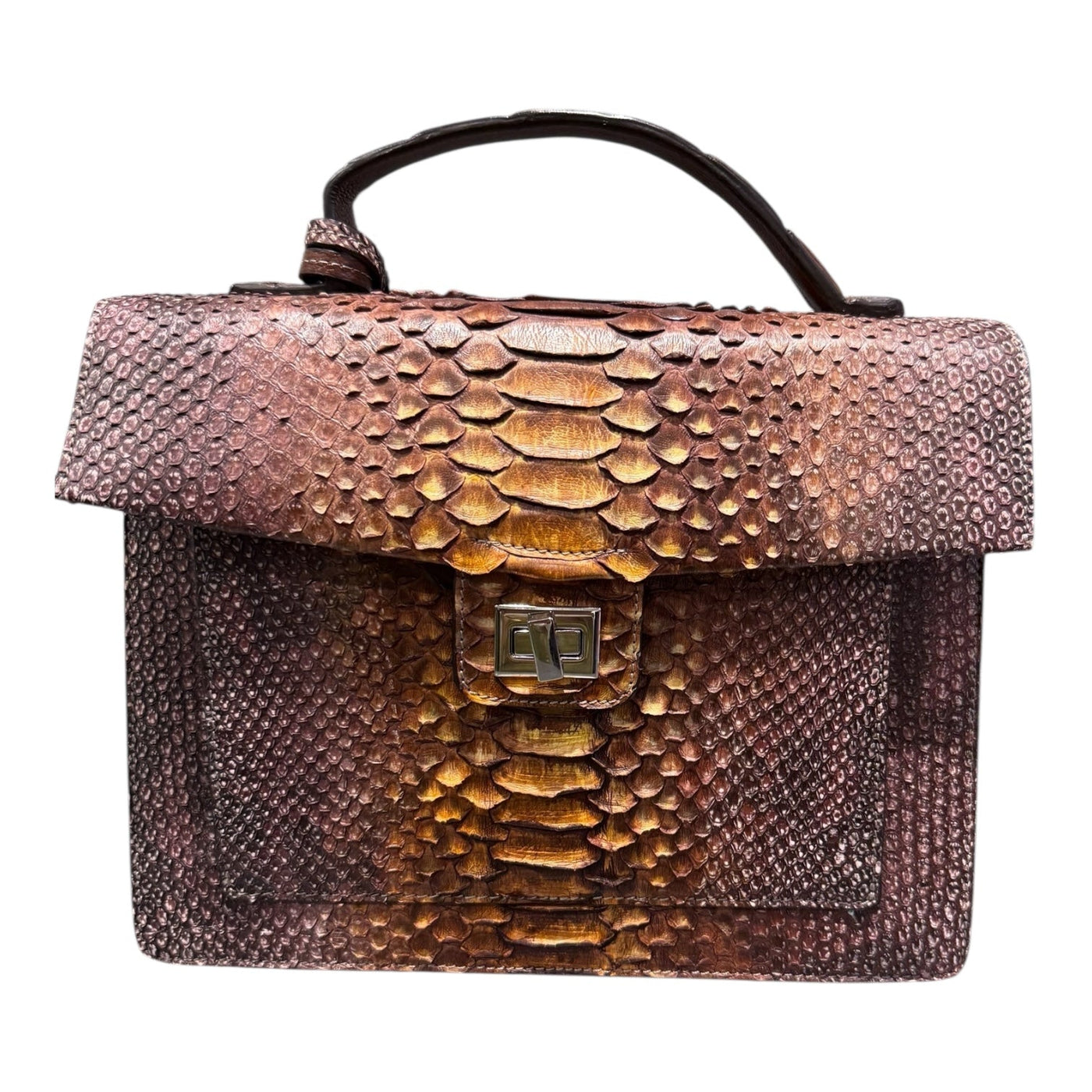 Vittoria Reptile Satchel in Chestnut/Gold