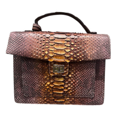 Vittoria Reptile Satchel in Chestnut/Gold