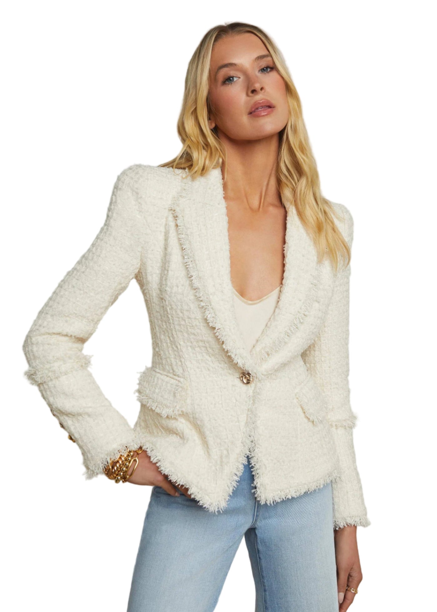 Kaisley Tweed Blazer in Vintage White