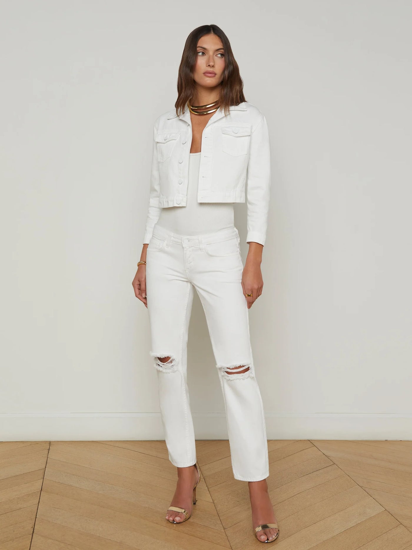 Koda Cropped Denim Jacket in Blanc