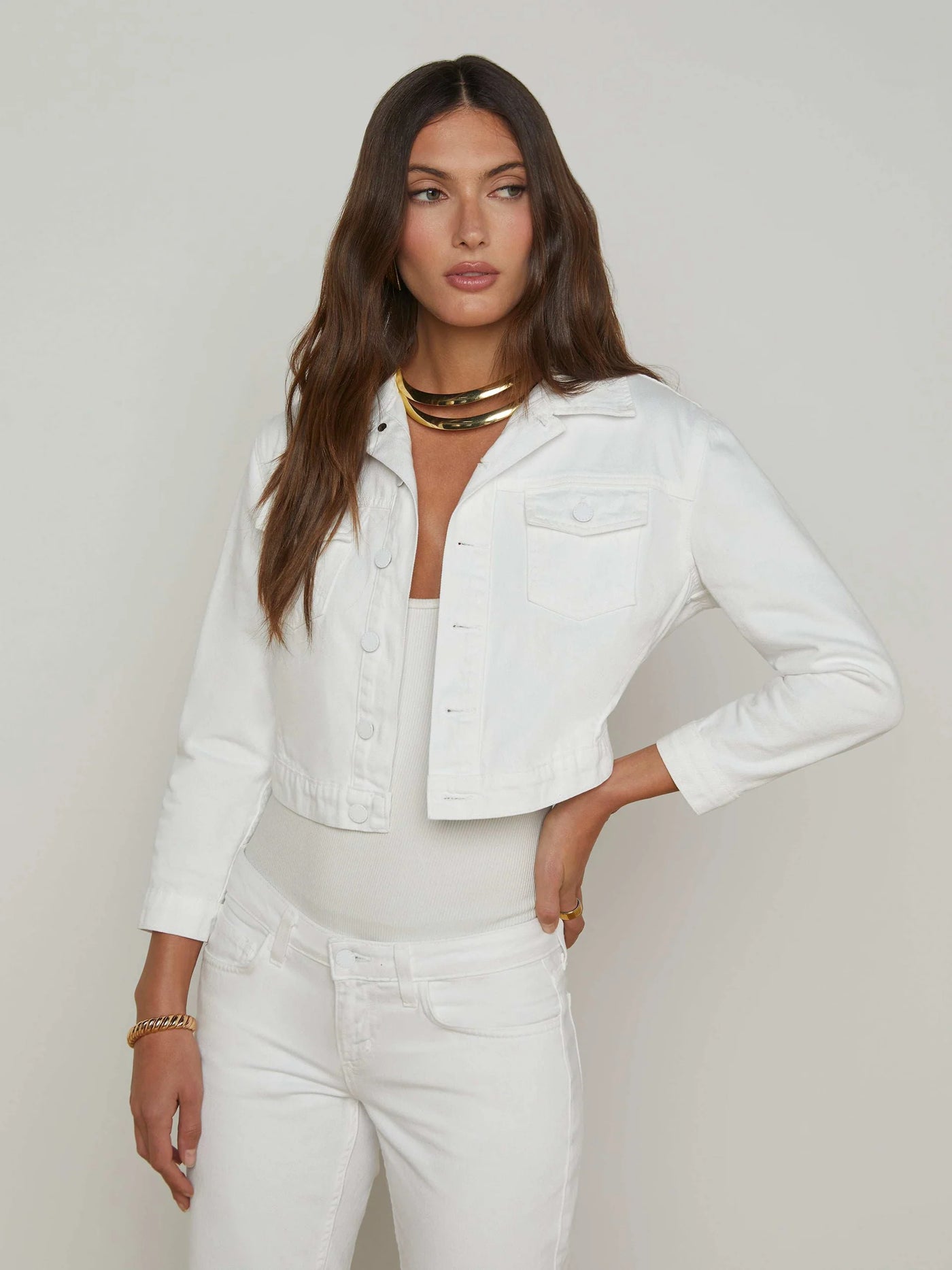 Koda Cropped Denim Jacket in Blanc