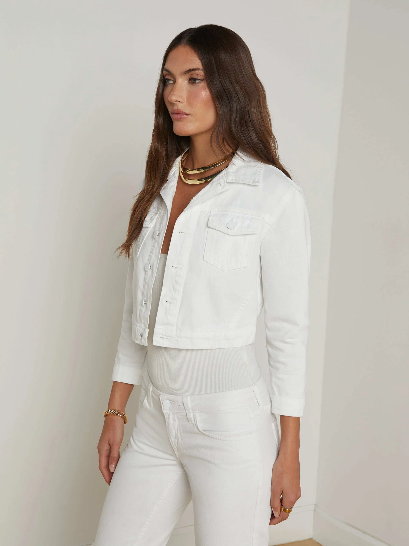 Koda Cropped Denim Jacket in Blanc