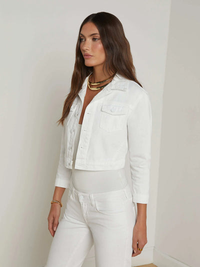 Koda Cropped Denim Jacket in Blanc