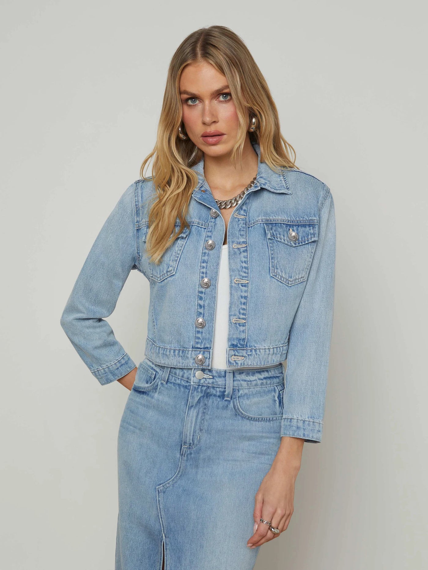 Koda Cropped Denim Jacket in Fontana
