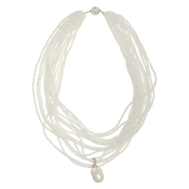 14-Strand White Crystal Necklace
