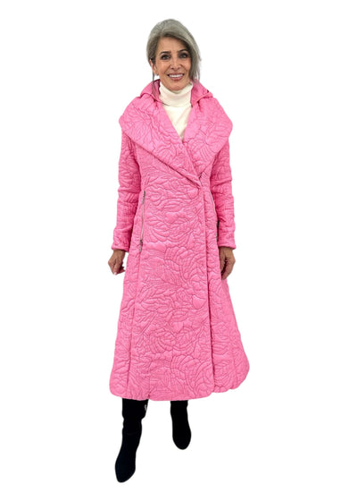 Rose Garden Quilted Coat w/ Shawl Collar and Detachable Hood in Light Pink