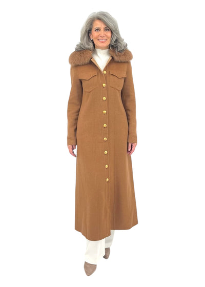 Motif Maxi Coat in Dark/Light Camel with Blue Fox