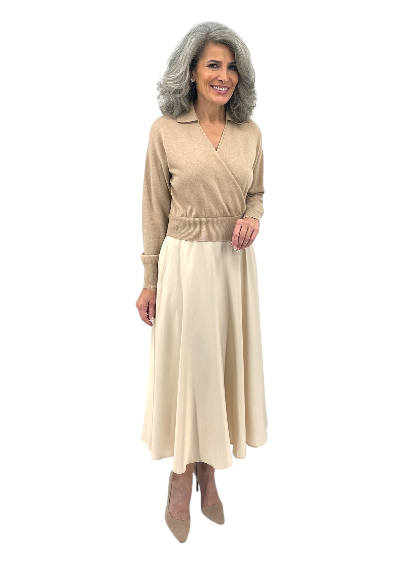 Tricot Viscose-Blend Twill Dress in Amber Beige