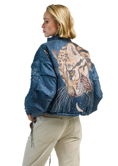 The Lunar Leopard Reversible Silk Twill Bomber Jacket in Champagne/Soot