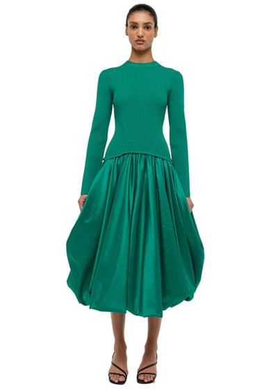 Kenlie Taffeta Knit Midi Dress in Kelly Green