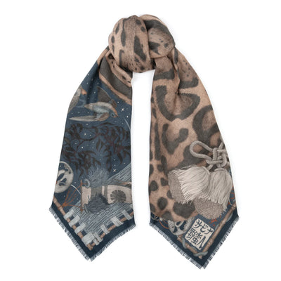 The Lunar Leopard Wool Silk Twill Shawl 135 in Winter/Flint