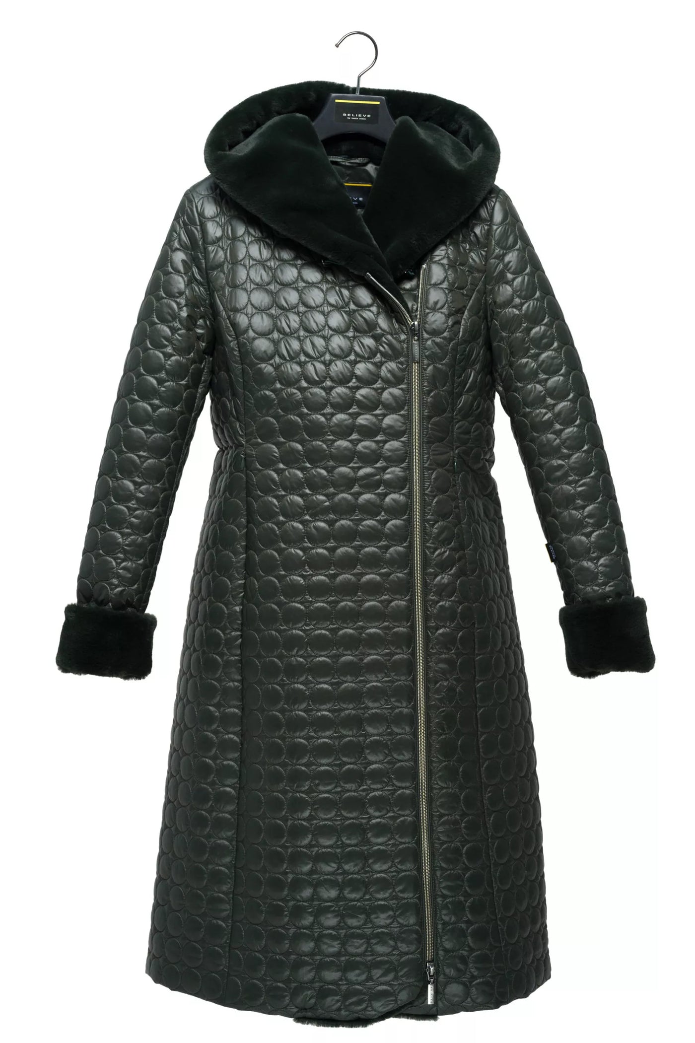 Jade Quilted Coat w/ Fur in Forest Green