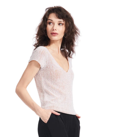 Stretch Pearl Beaded V-Neck in Light Blue