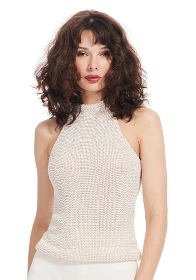 Pearl Encrusted Sleeveless Mock Neck - Pearl
