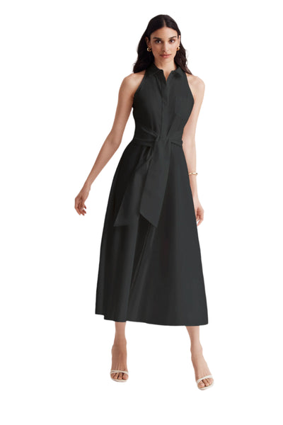 Chelsea Tie-Front Midi Shirt Dress in Jet