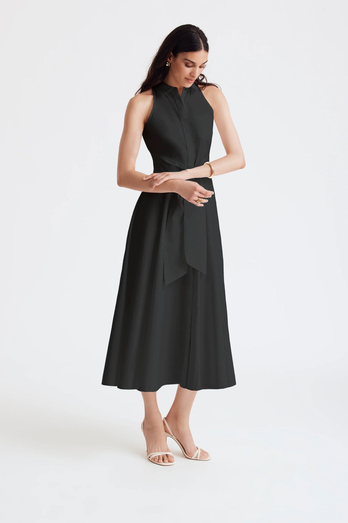Chelsea Tie-Front Midi Shirt Dress in Jet