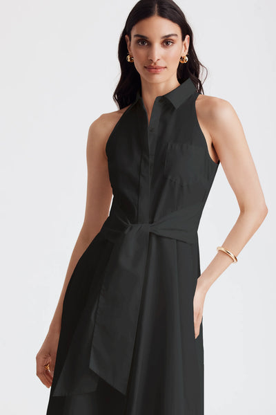 Chelsea Tie-Front Midi Shirt Dress in Jet