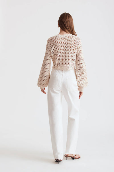 Tori Crochet Blouson Sleeve Cardigan in Parchment
