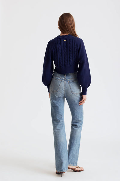 Rita Cable Knit Cashmere Cardigan in Navy
