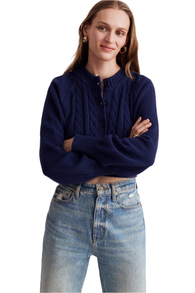Rita Cable Knit Cashmere Cardigan in Navy