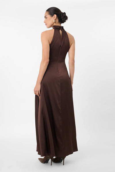 Jocelyn Maxi Silky Satin Dress in Espresso