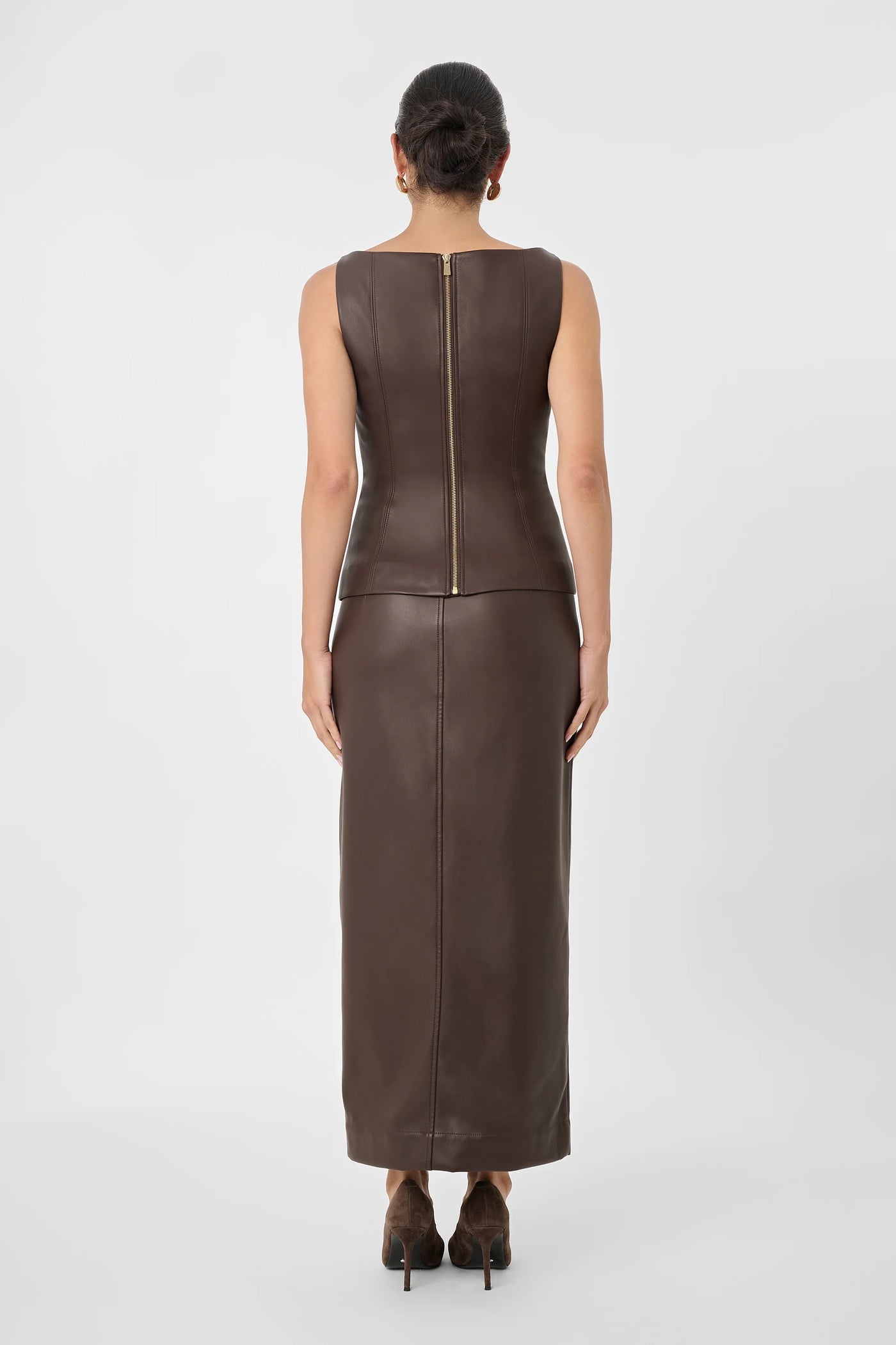 Meg Vegan Leather Midi Skirt in Espresso