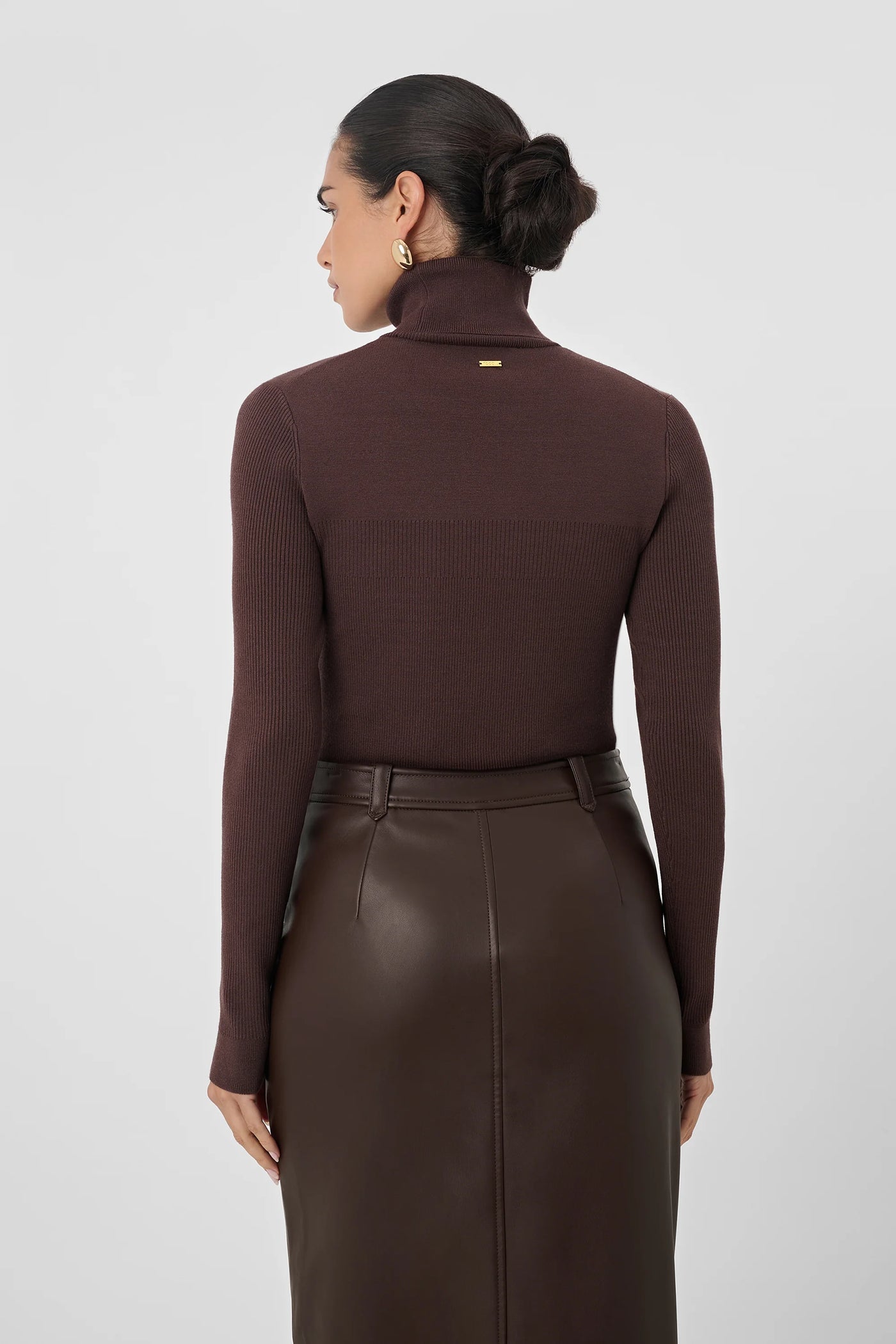 Valeria Rib Knit Turtleneck in Espresso