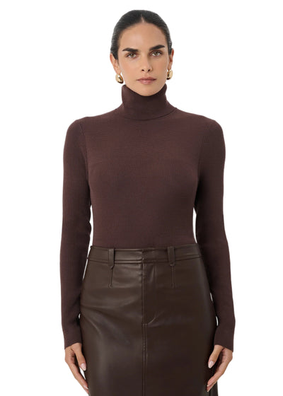 Valeria Rib Knit Turtleneck in Espresso