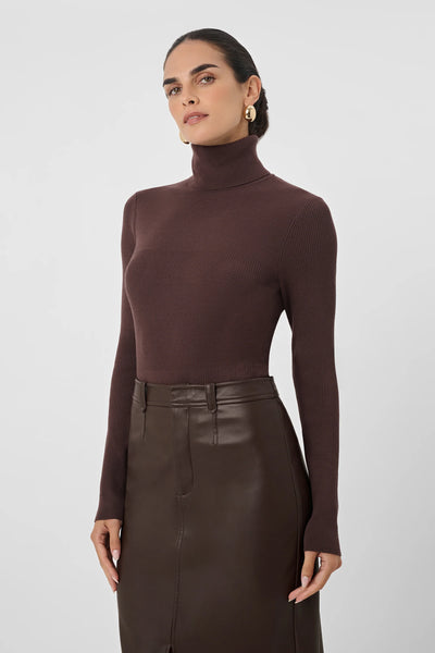 Valeria Rib Knit Turtleneck in Espresso