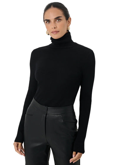 Valeria Rib Knit Turtleneck in Jet