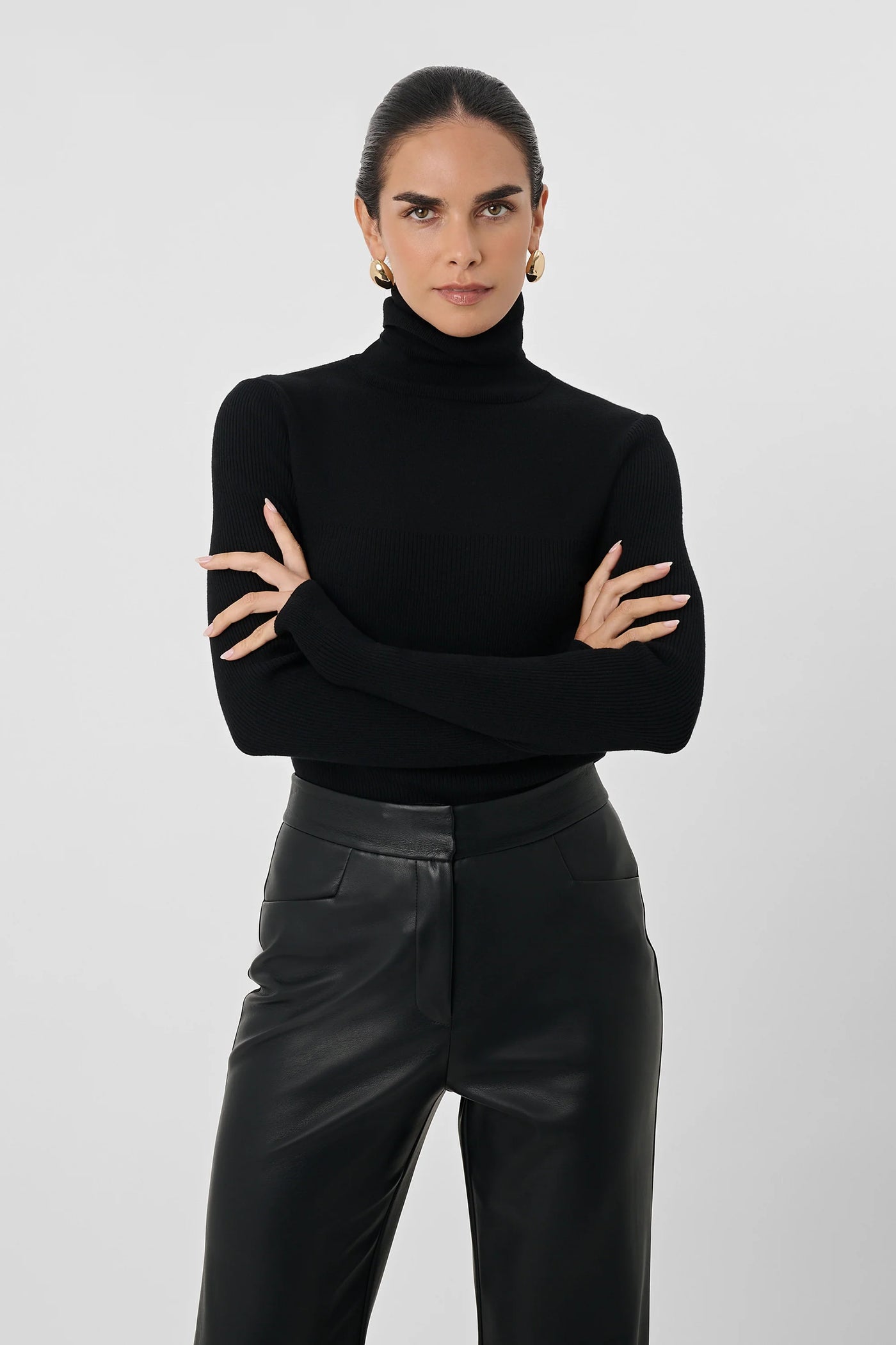 Valeria Rib Knit Turtleneck in Jet