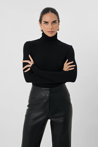 Valeria Rib Knit Turtleneck in Jet