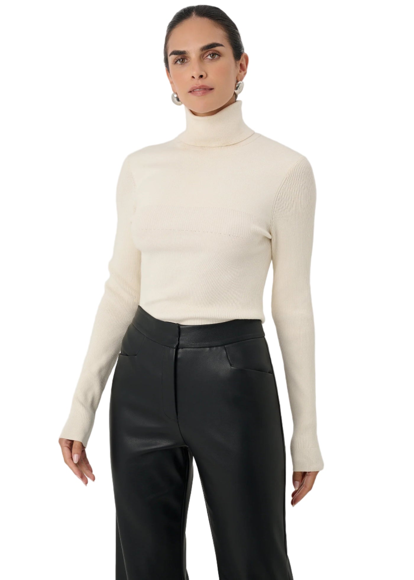Valeria Rib Knit Turtleneck in Ivory