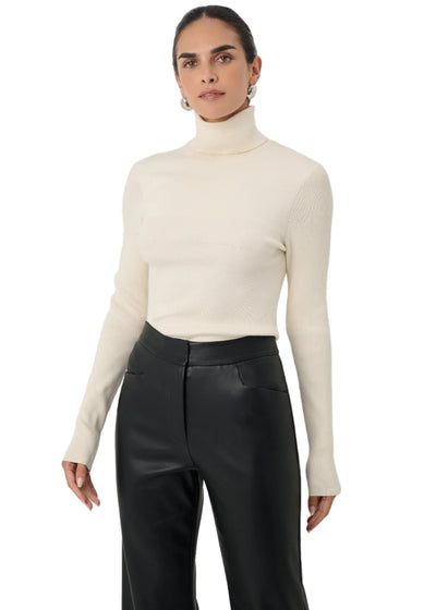 Valeria Rib Knit Turtleneck in Ivory