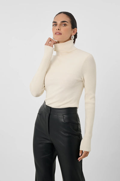Valeria Rib Knit Turtleneck in Ivory