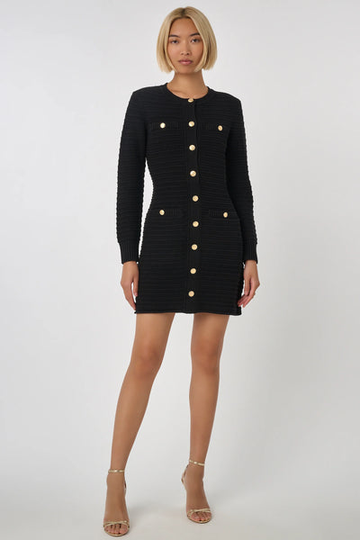 Darla Textured Knit Mini Dress in Black