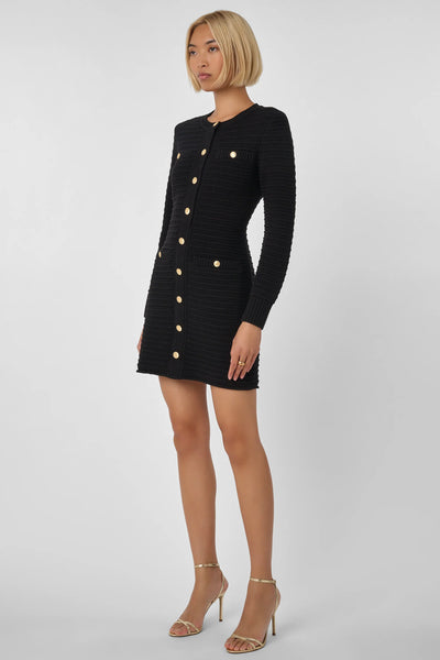 Darla Textured Knit Mini Dress in Black