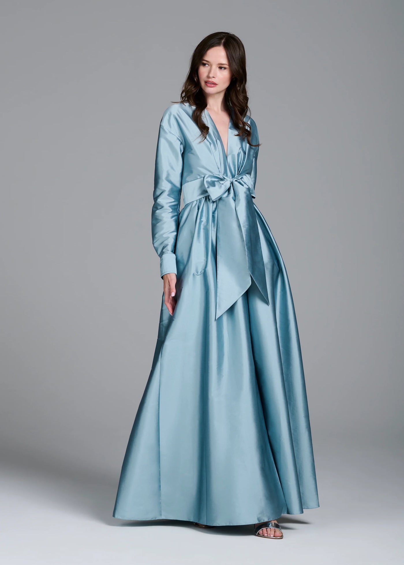 Taffeta Wrap Gown in Light Blue