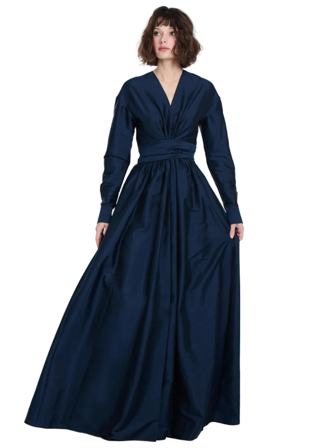 navy blue taffeta dress Wrap Gown in Navy / 6 / 17D-0243 Light Blue Ribbed Knit Fully lined with front web exclusive Size:XS (0-4)