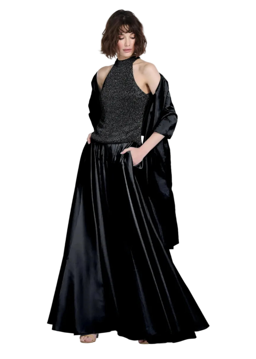 stole for evening dress Andrea & Leo A1174 Shimmer Leaf Motif Ball Gown with Matching Shawl MAUVE / 6