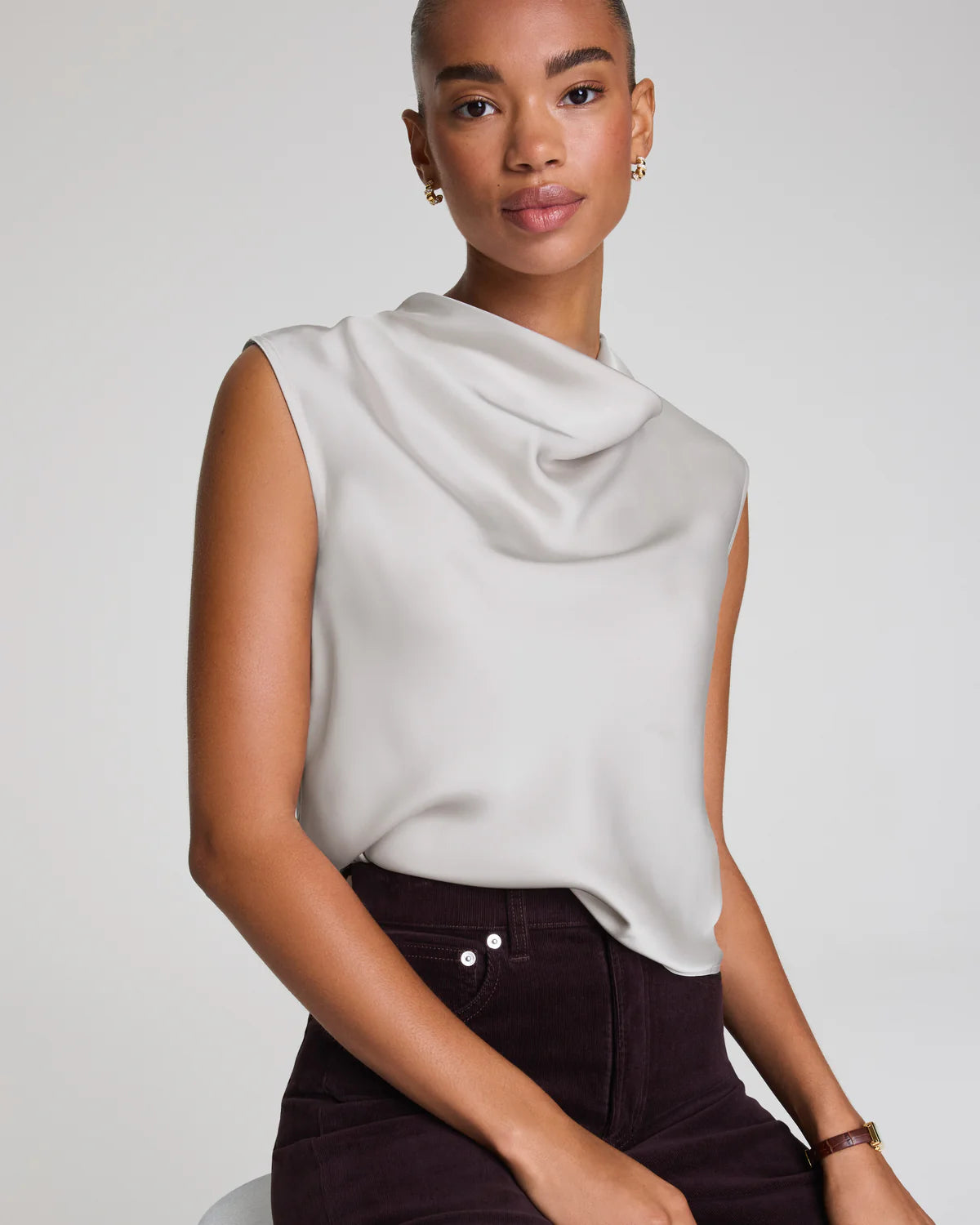 Sleeveless Cowl Neck Top in Birch