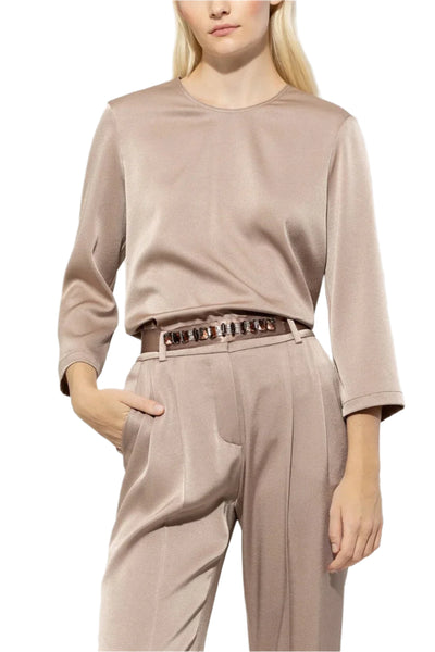 Flowing Satin Blouse in Mushroom