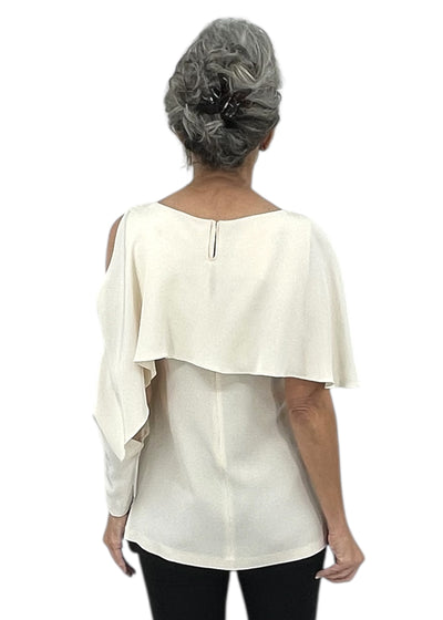 Silk Cold Shoulder Top in Ivory