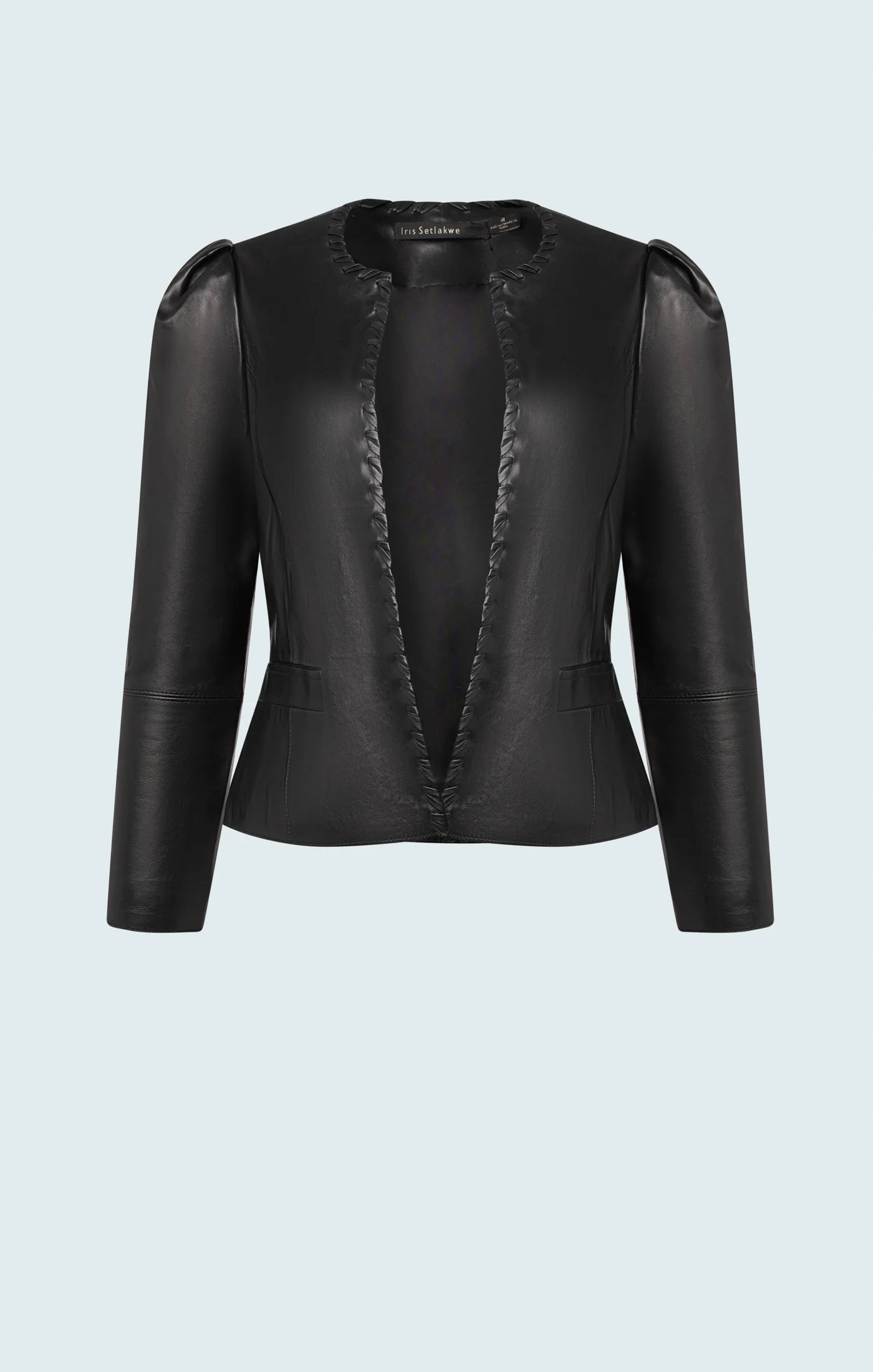 Lamb Leather Crop Jacket in Black