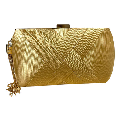 Gold Criss Cross Barrel Minaudiere Clutch