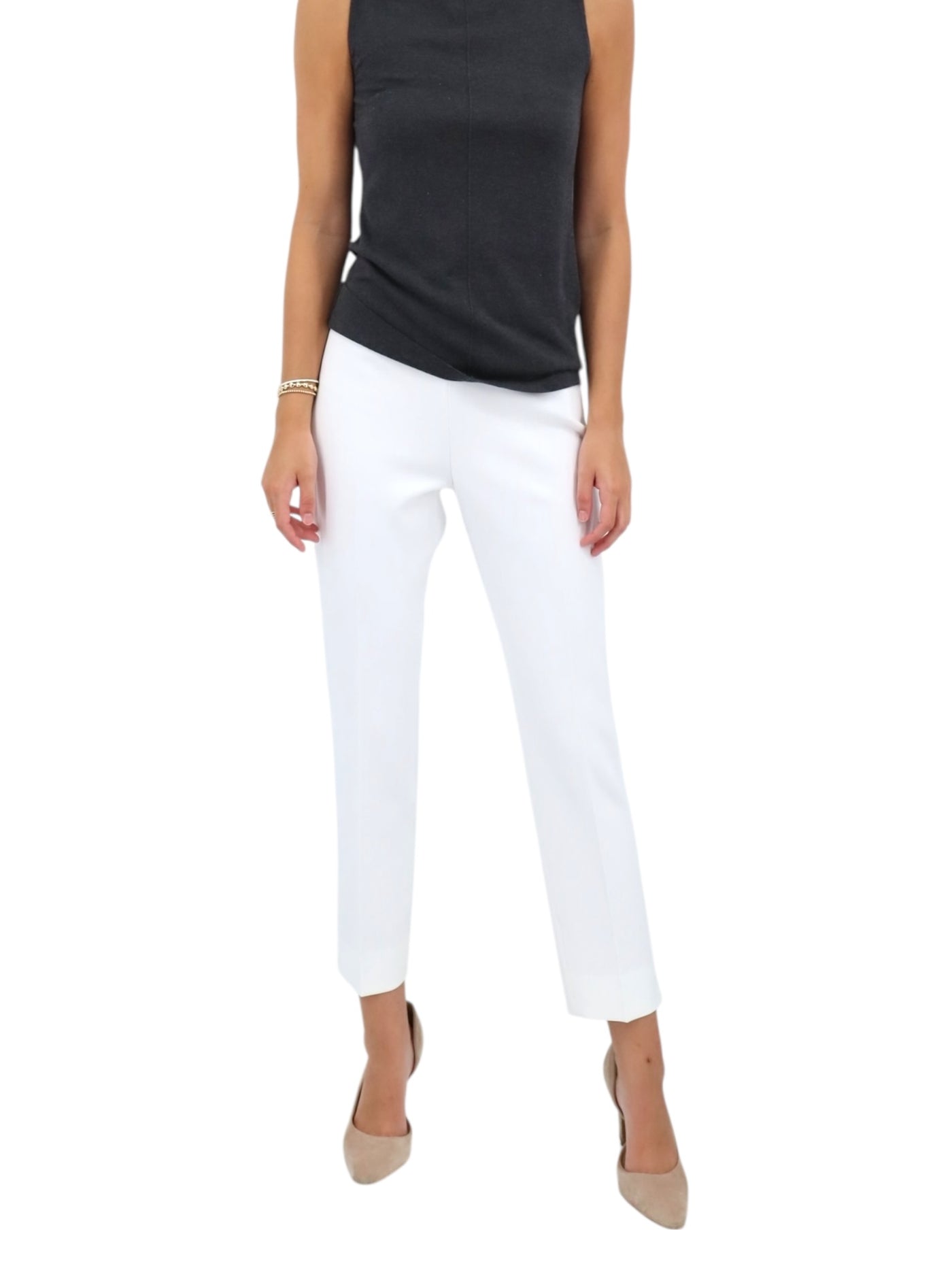 Double Technical Fabric Cigarette Trousers in Ivory